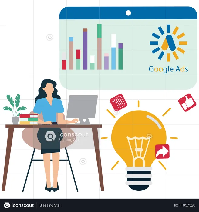 Woman doing Google Ads analysis  Illustration