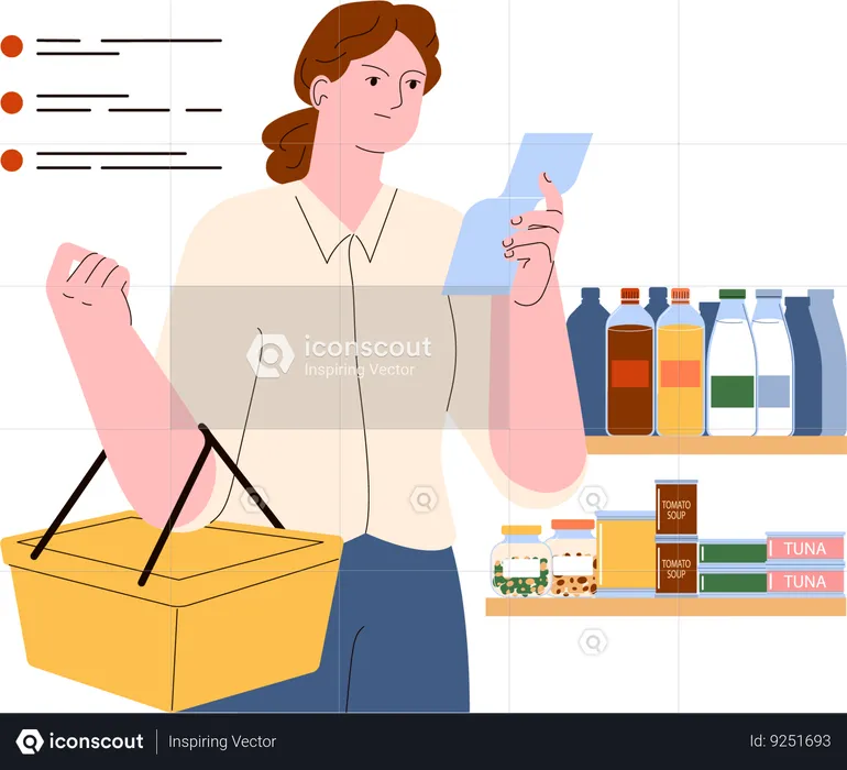 Woman doing grocery shopping list  Illustration