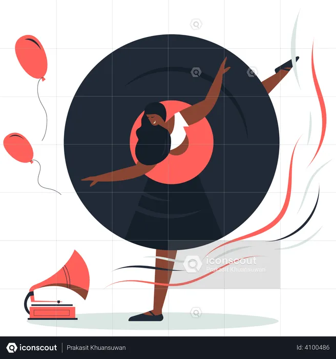 Woman doing Gymnastics on music  Illustration
