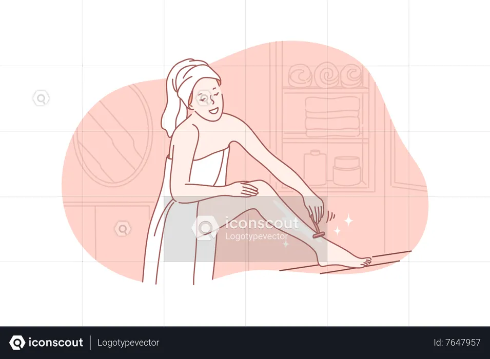 Woman doing hair removal procedure on leg  Illustration