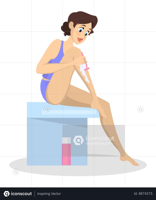 Woman doing hair removal procedure on the leg  Illustration