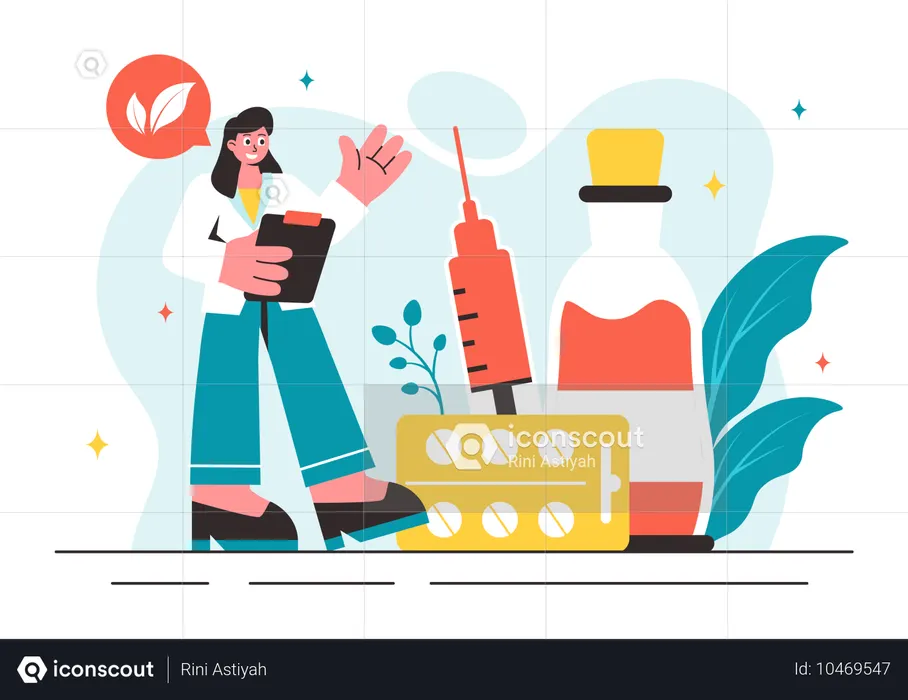 Woman doing herbal testing  Illustration