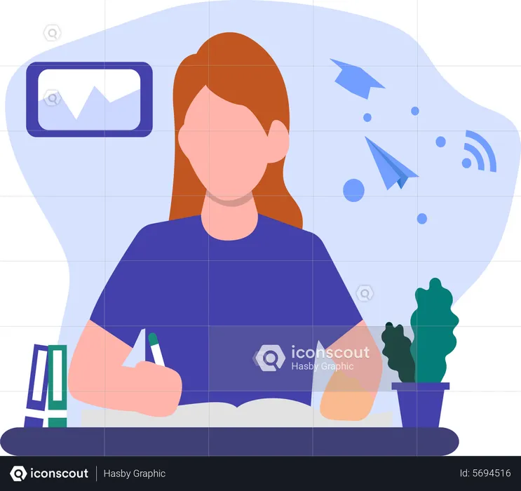 Woman doing homework  Illustration