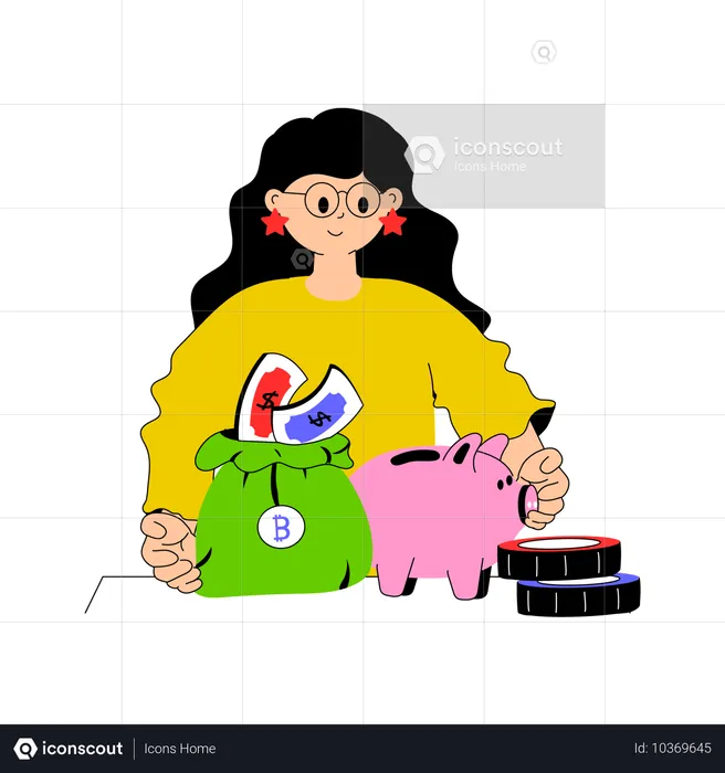 Woman doing Investment in money bag  Illustration