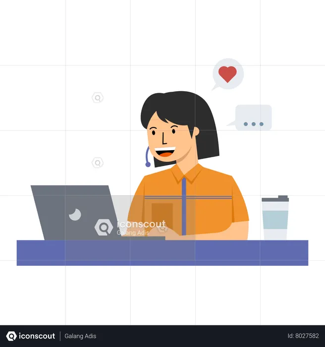 Woman doing job at call center  Illustration