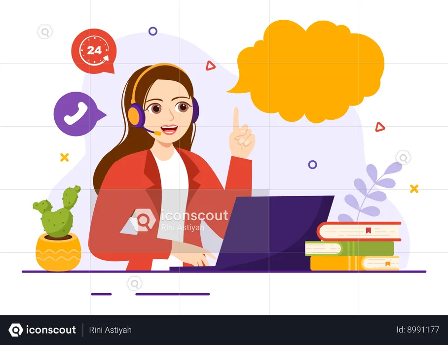 Woman doing job at call centre  Illustration