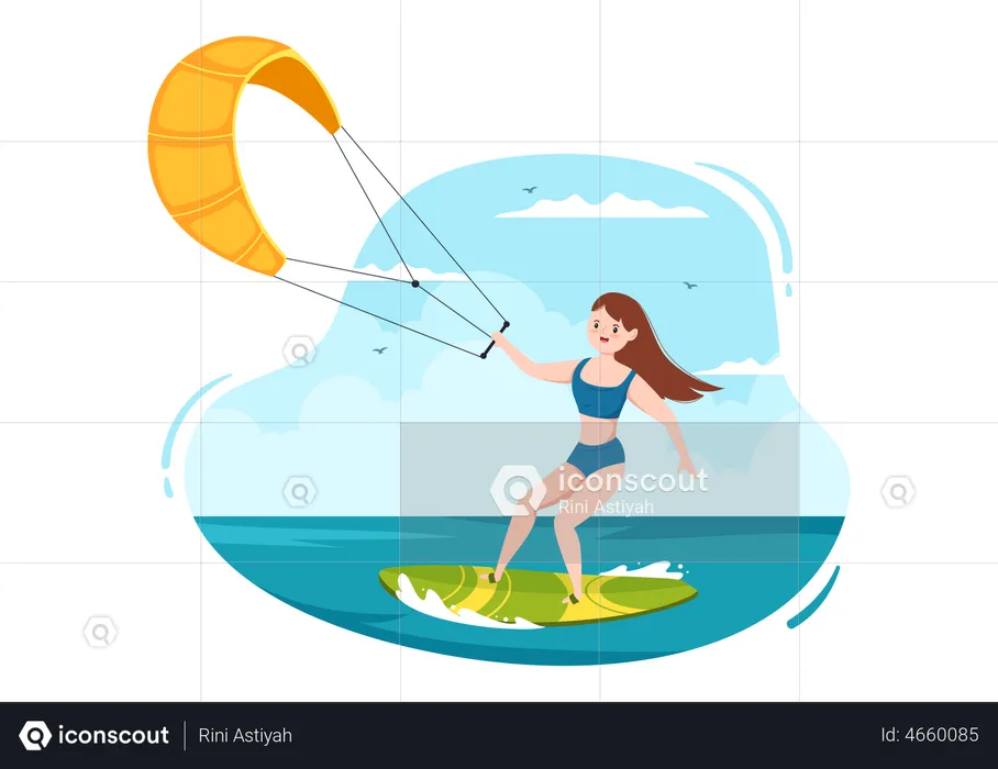Woman doing Kitesurfing  Illustration