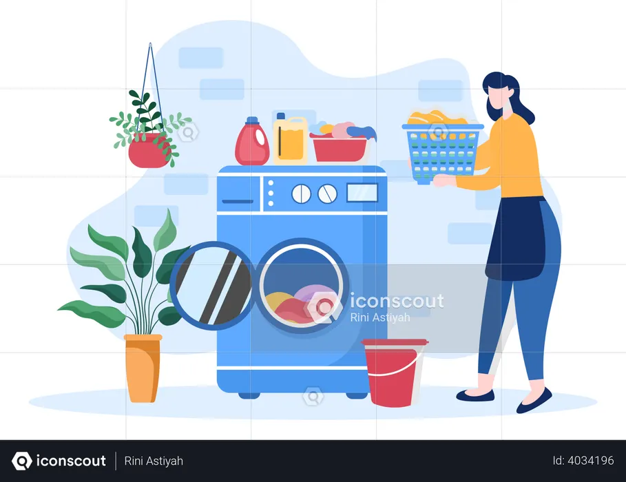 Woman doing laundry wash  Illustration