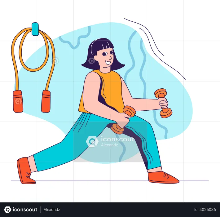 Woman doing leg exercise with dumbbell  Illustration