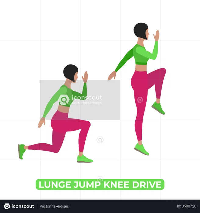 Woman Doing Lunge Jump Knee Drive  Illustration