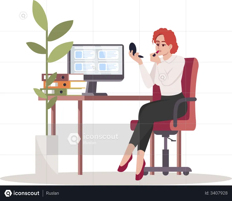 Woman doing makeup at office  Illustration