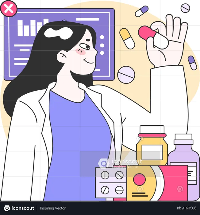 Woman doing medicine research  Illustration