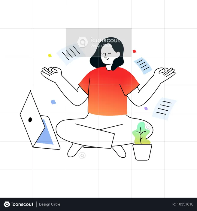 Woman Doing Meditation at Workplace  Illustration