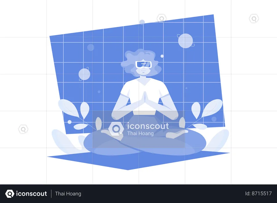 Woman Doing Meditation In The Metaverse  Illustration