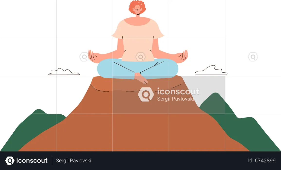 Woman Doing Meditation On Mountain  Illustration