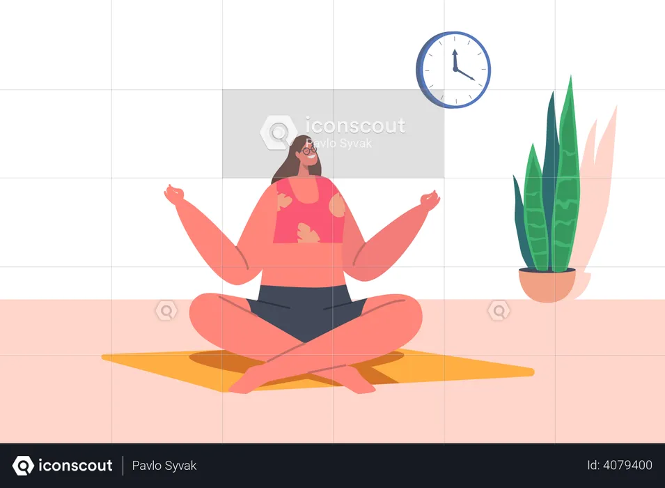 Woman doing meditation while sitting on yoga matt  Illustration