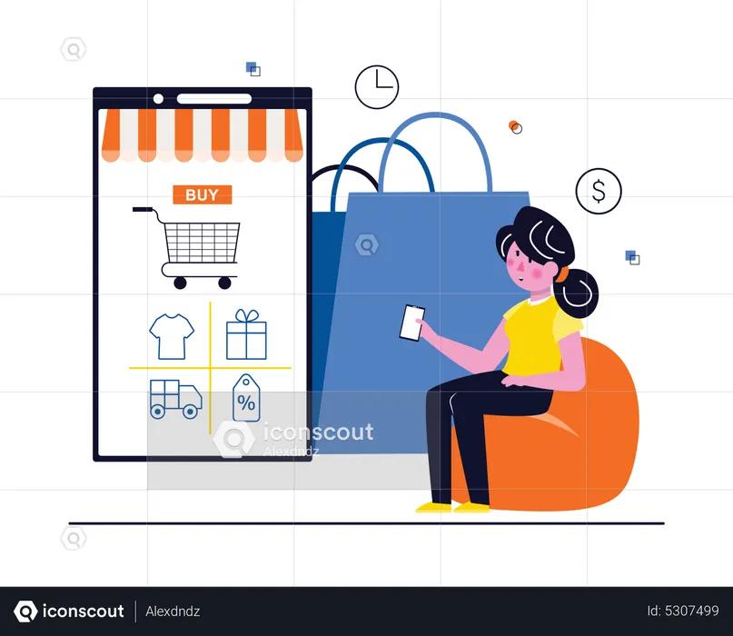 Woman doing mobile shopping  Illustration