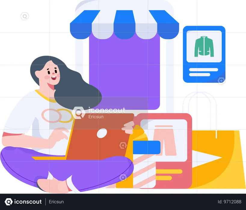 Woman doing mobile shopping  Illustration