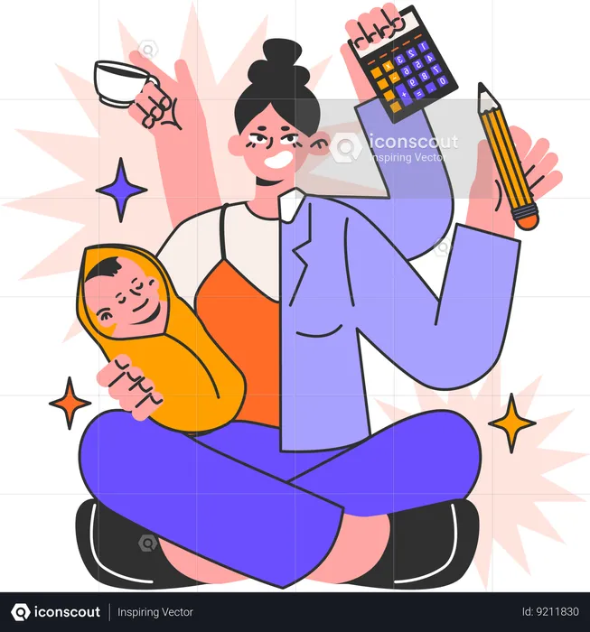 Woman doing multitasking  Illustration