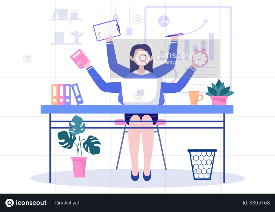 Woman Doing Multitasking  Illustration