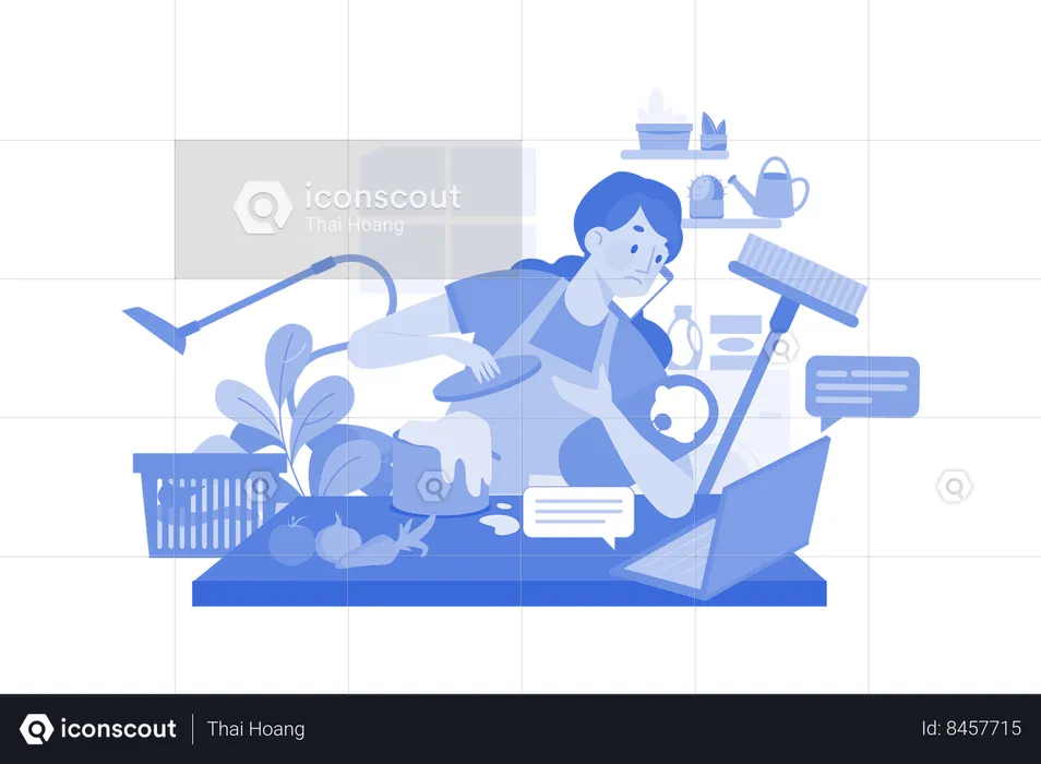 Woman Doing Multitasking While Working From Home  Illustration