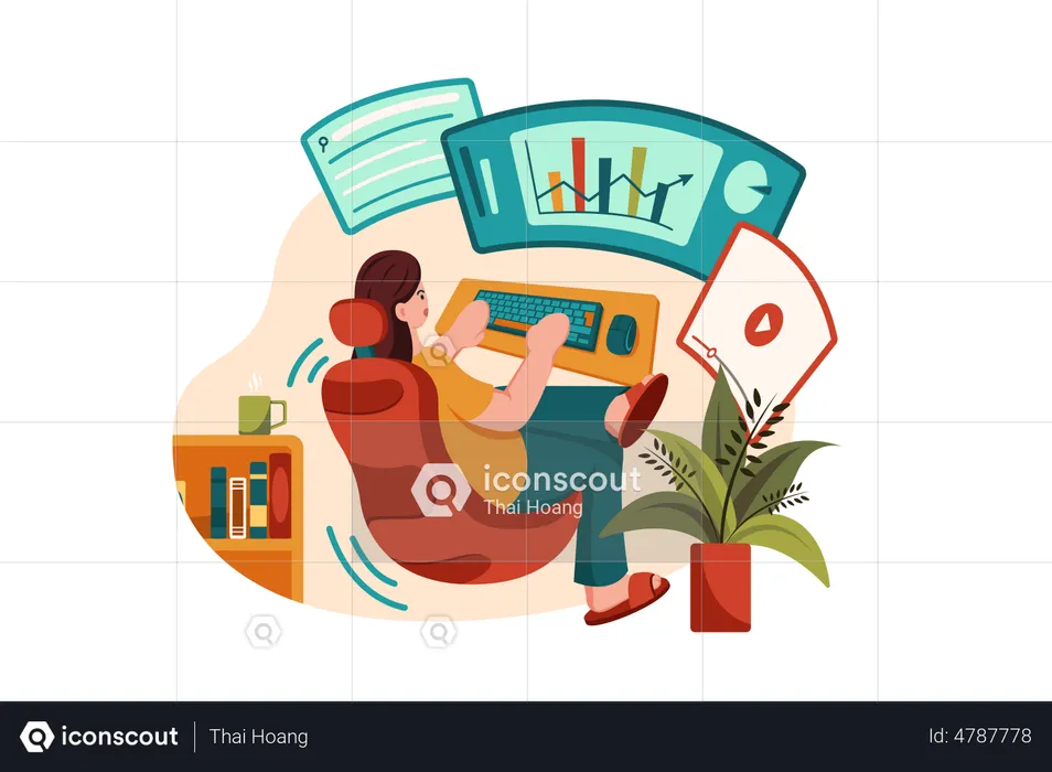 Woman doing Multitasking while working from home  Illustration