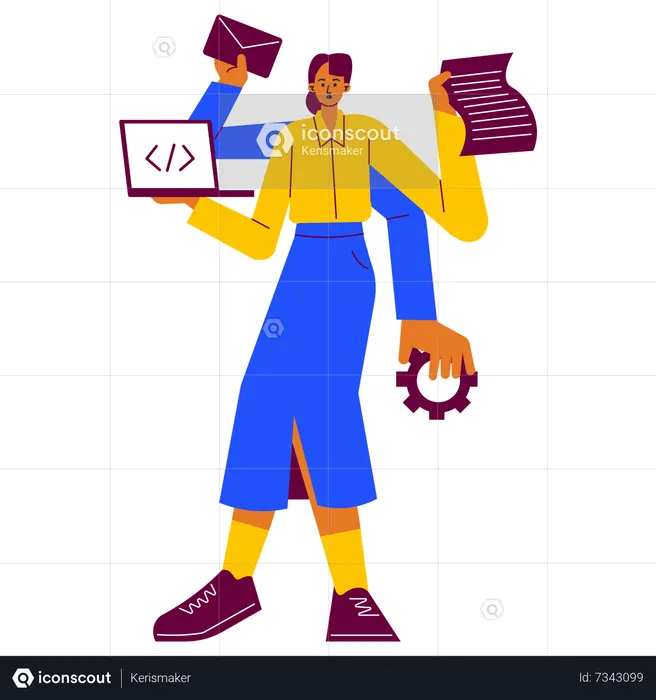 Woman doing multitasking work  Illustration