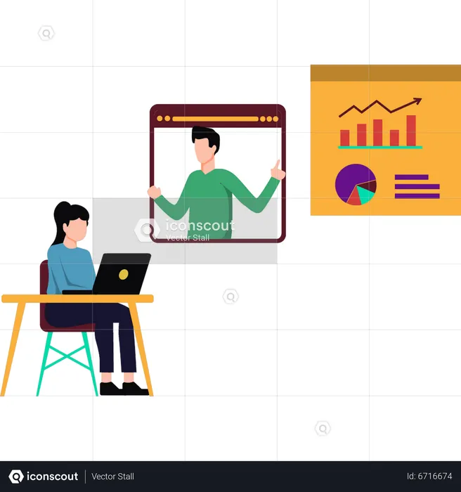 Woman doing online business meeting  Illustration