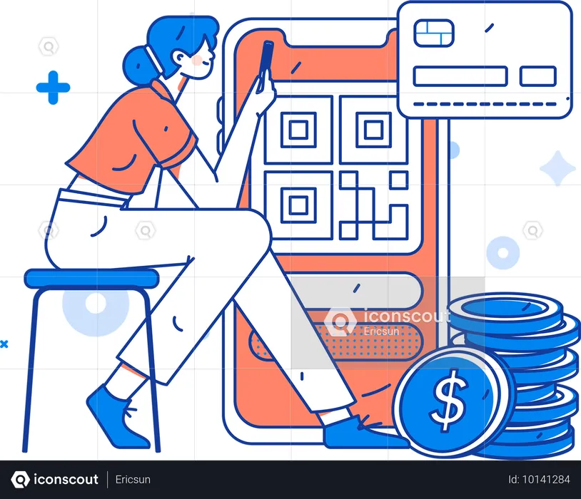 Woman doing online card payment  Illustration