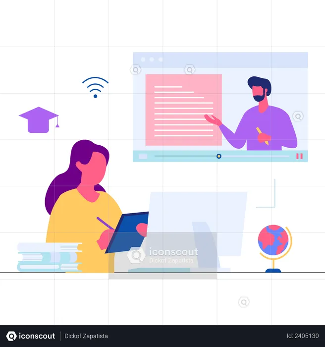 Woman doing online certificate course  Illustration