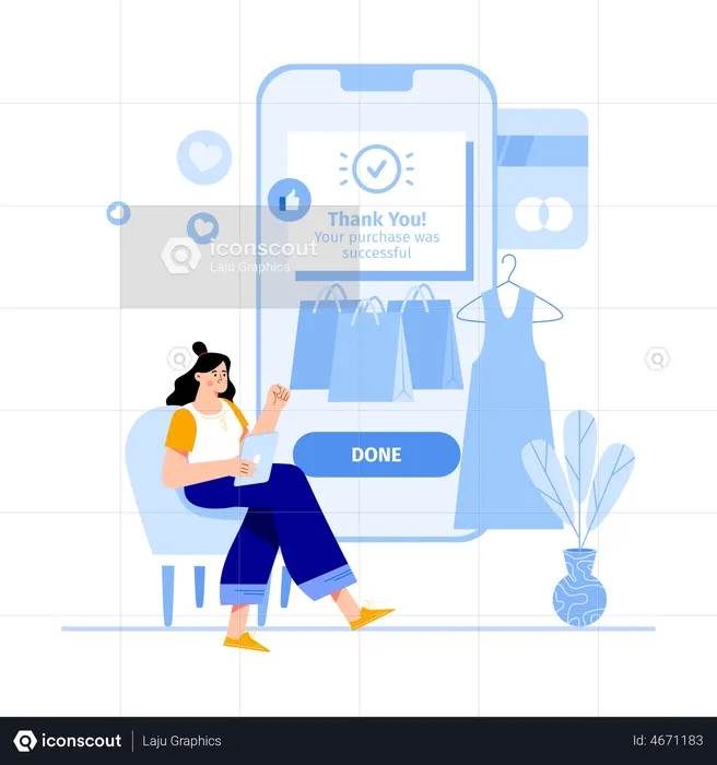 Woman doing online clothes shopping  Illustration