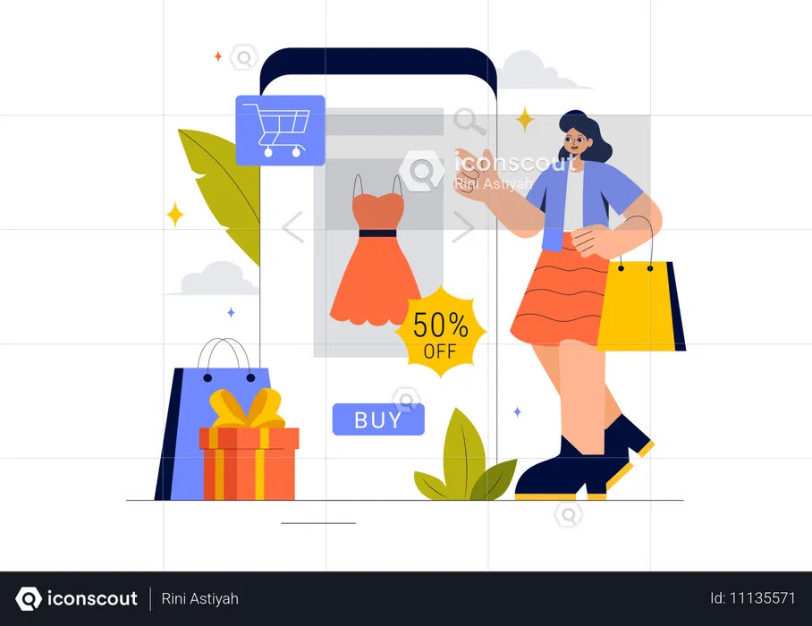 Woman doing online clothes shopping  Illustration