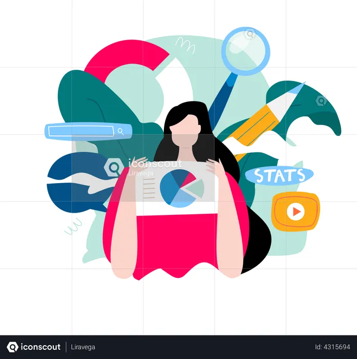 Woman doing online data analysis  Illustration