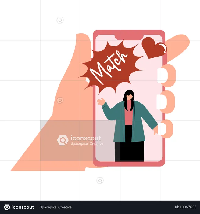 Woman doing online dating from mobile  Illustration