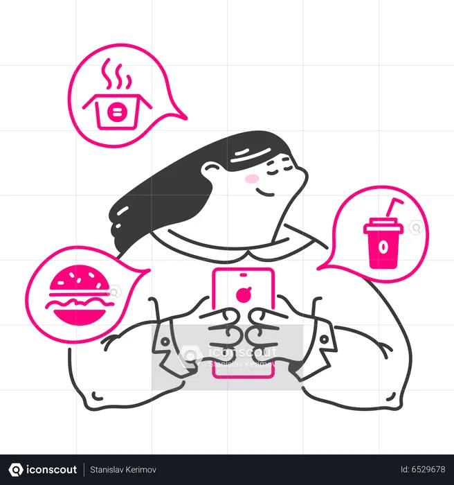 Woman doing online food order  Illustration