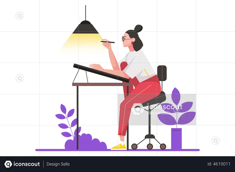 Woman doing online graphic designing  Illustration