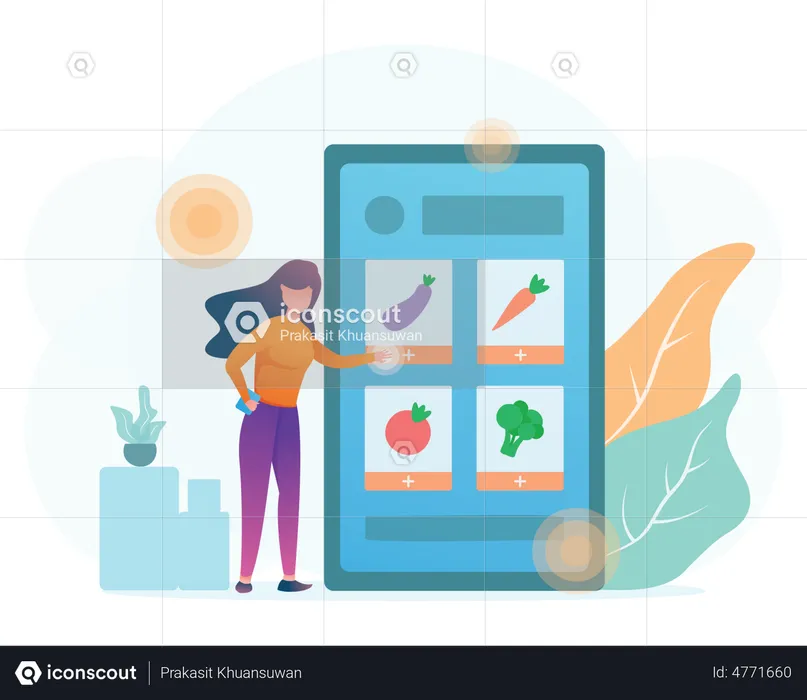 Woman doing online Grocery Shopping  Illustration