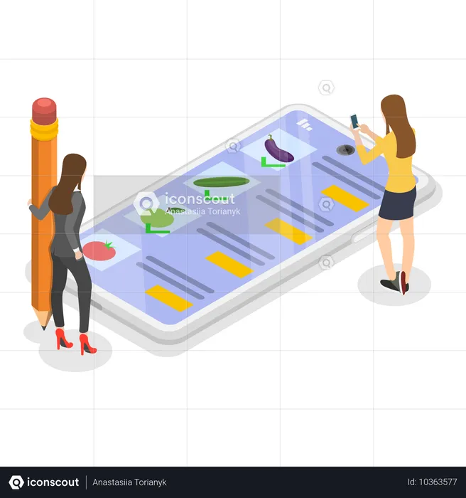 Woman doing online grocery shopping  Illustration