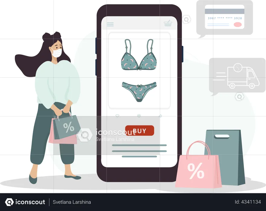 Woman doing online lingerie shopping  Illustration