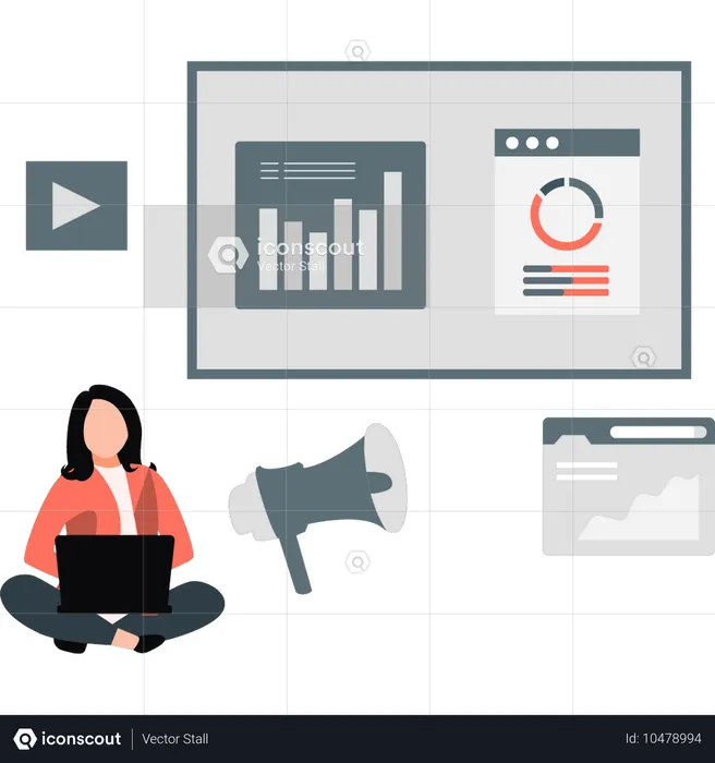 Woman doing online marketing on laptop  Illustration