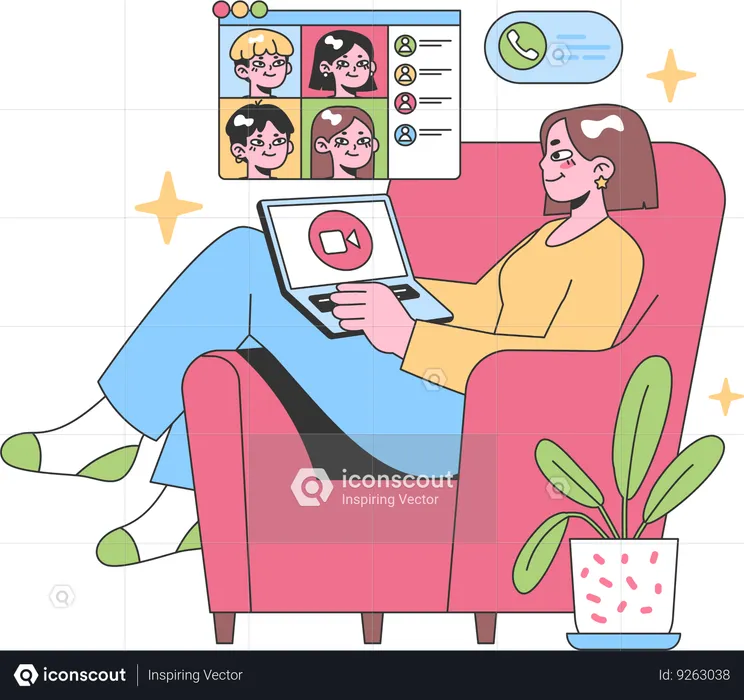 Woman doing online meeting with team  Illustration