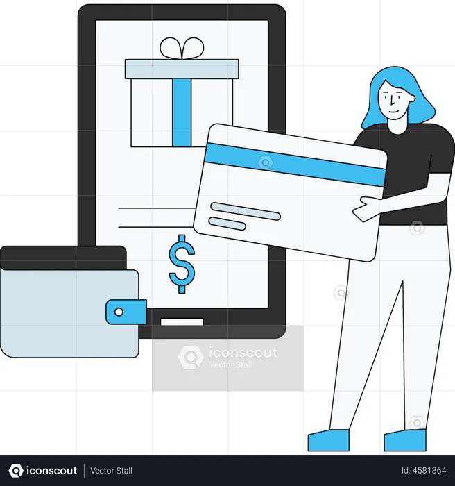 Woman doing online payment for shopping  Illustration