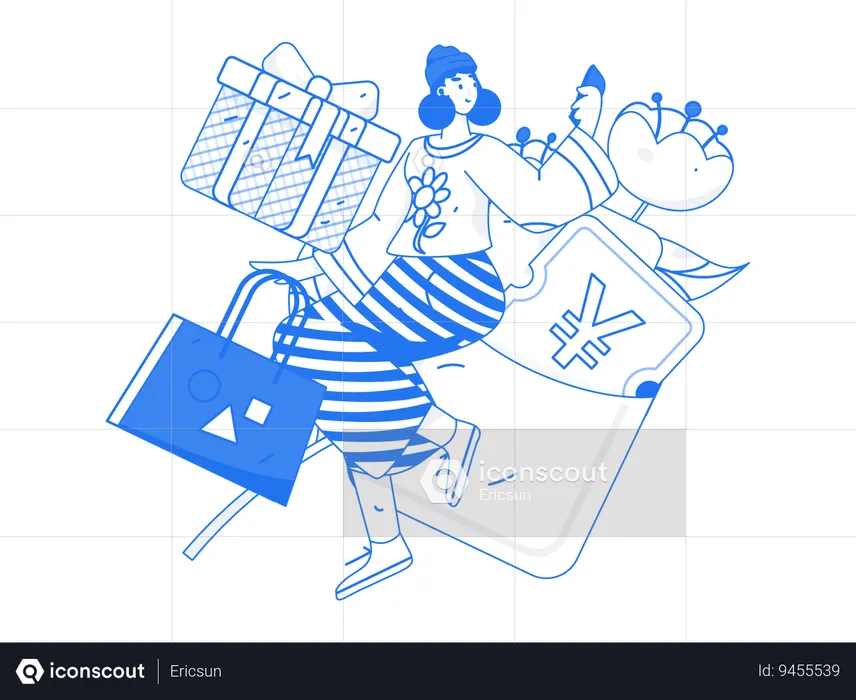 Woman doing online purchase  Illustration