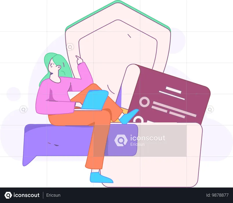 Woman doing online research on cyber security  Illustration