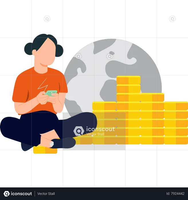 Woman doing Online saving  Illustration