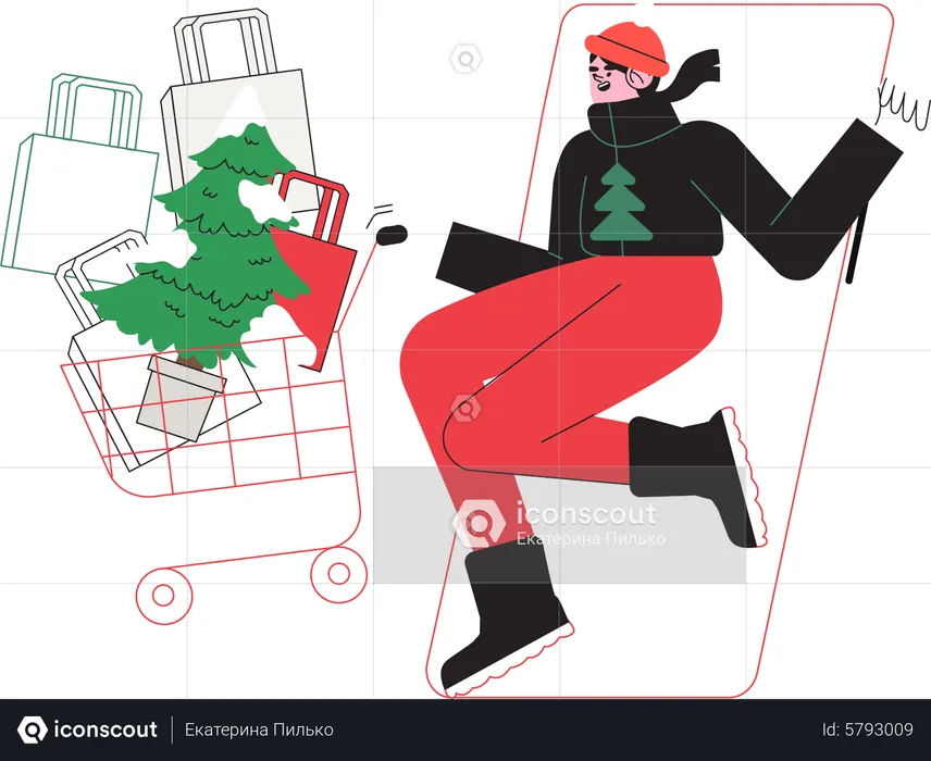 Woman doing online shopping during christmas offer  Illustration