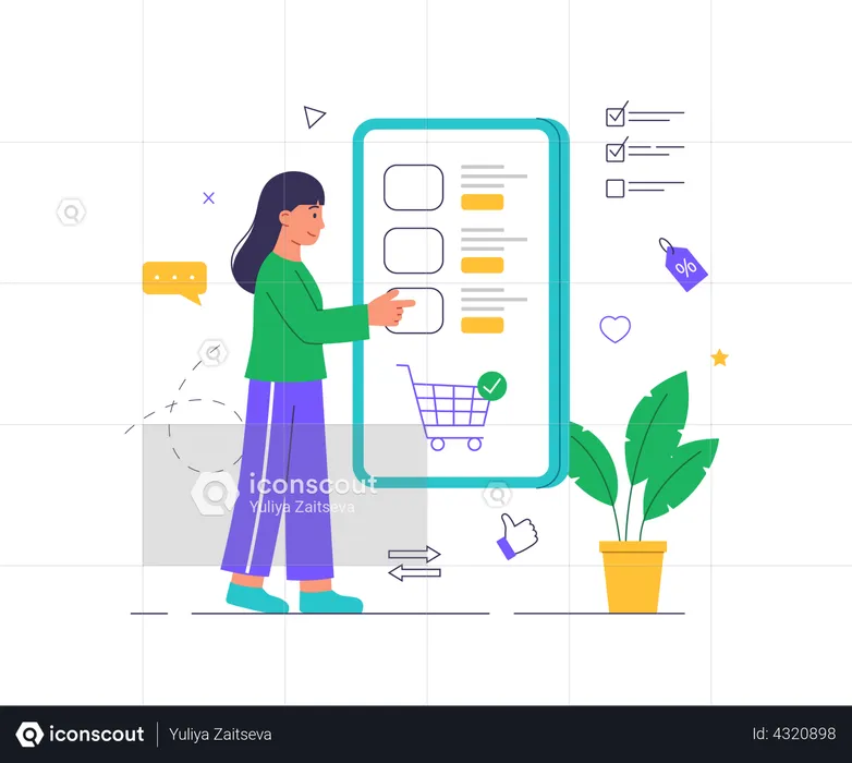 Woman doing online shopping  Illustration