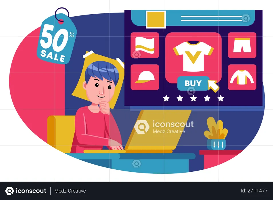 Woman doing online shopping  Illustration