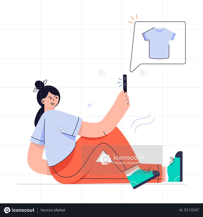 Woman doing online shopping on mobile  Illustration