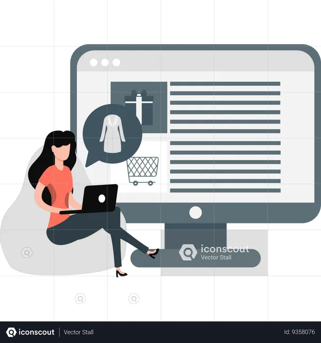 Woman doing online shopping using laptop  Illustration